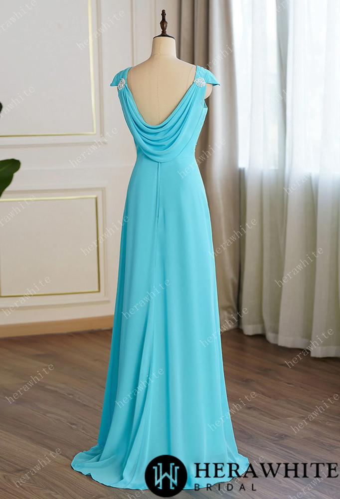 
                      
                        Pleated Cap Sleeves with Cowl Back Bridesmaid Dress
                      
                    