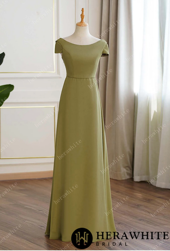 Load image into Gallery viewer, Lime Green Chiffon Cap Sleeves Long Bridesmaid Dress
