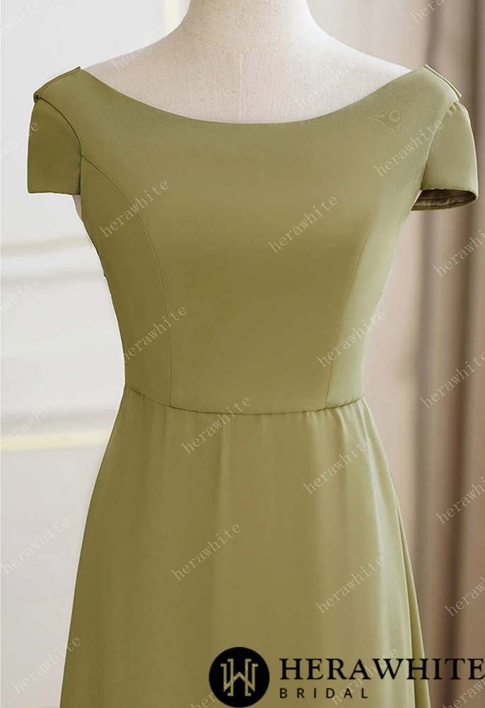 
                      
                        Lime Green Chiffon Cap Sleeves Long Bridesmaid Dress
                      
                    