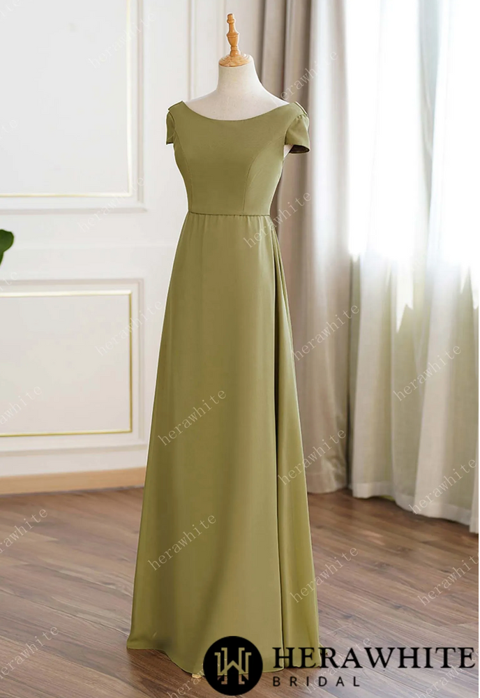 
                      
                        Lime Green Chiffon Cap Sleeves Long Bridesmaid Dress
                      
                    