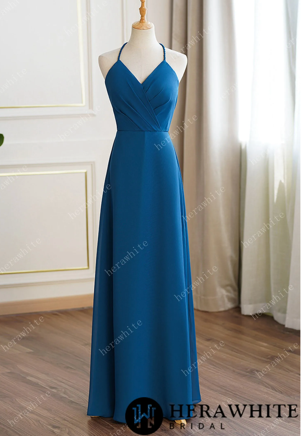 Rustic Blue Bridesmaid Dress Maxi Spring Summer Backless Halter Dress –  TulleLux Bridal Crowns & Accessories
