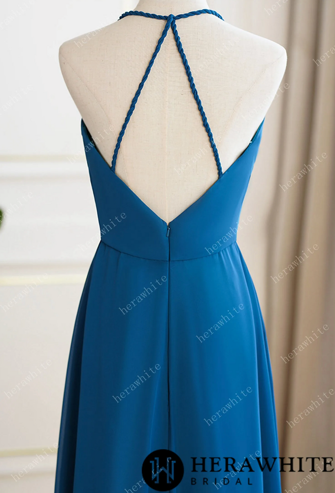 
                      
                        Rustic Blue Bridesmaid Dress Maxi Spring Summer Backless Halter Dress
                      
                    