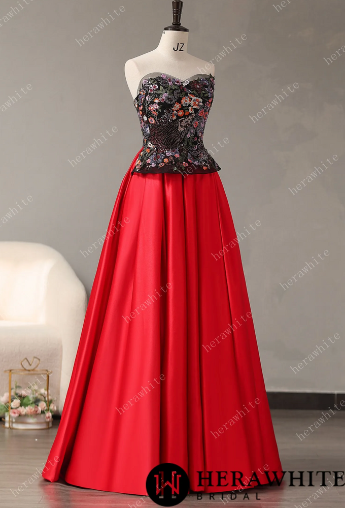 
                      
                        Vintage Lace Flower Sequins Satin With A Line Sleeveless Long Prom Dresses
                      
                    