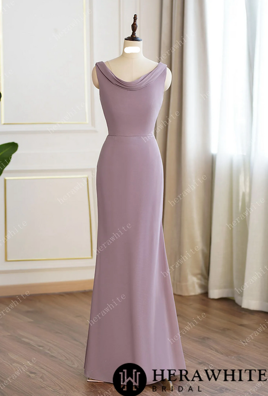 Cowl Scoop Neckline Fit and Flare Bridesmaid Dress