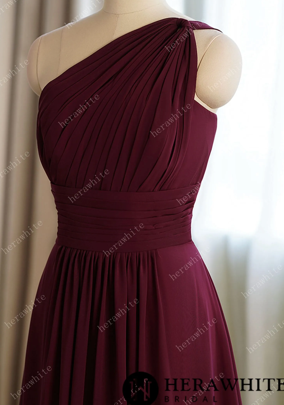 Load image into Gallery viewer, A-line Burgundy Chiffon One Shoulder Bridesmaid Dress
