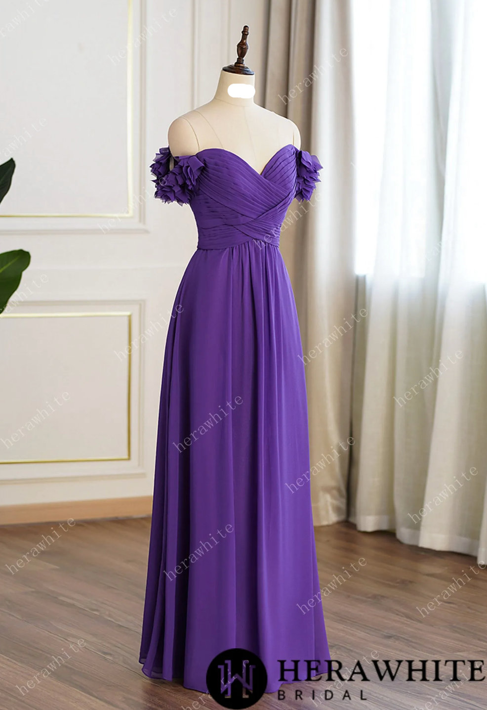 3D Flower Off-The-Shoulder Chiffon Bridesmaid Dress