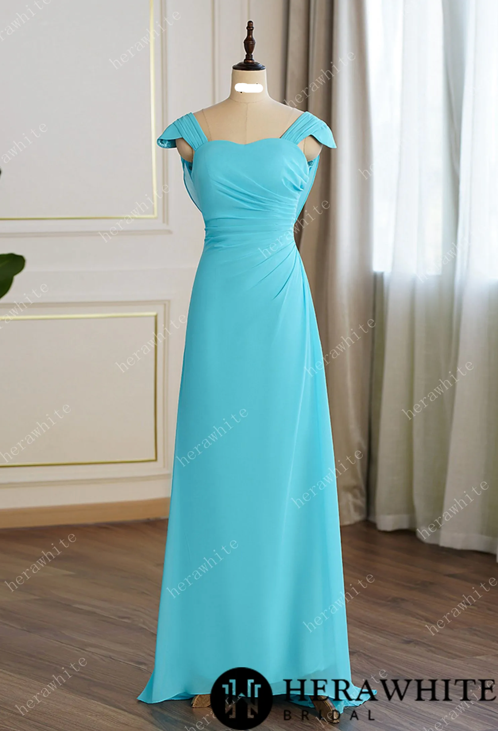 Pleated Cap Sleeves with Cowl Back Bridesmaid Dress