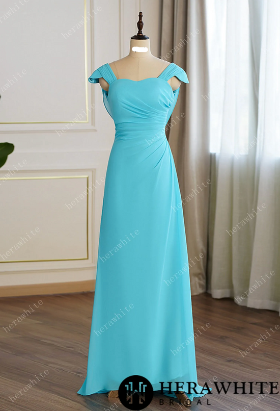 Load image into Gallery viewer, Pleated Cap Sleeves with Cowl Back Bridesmaid Dress
