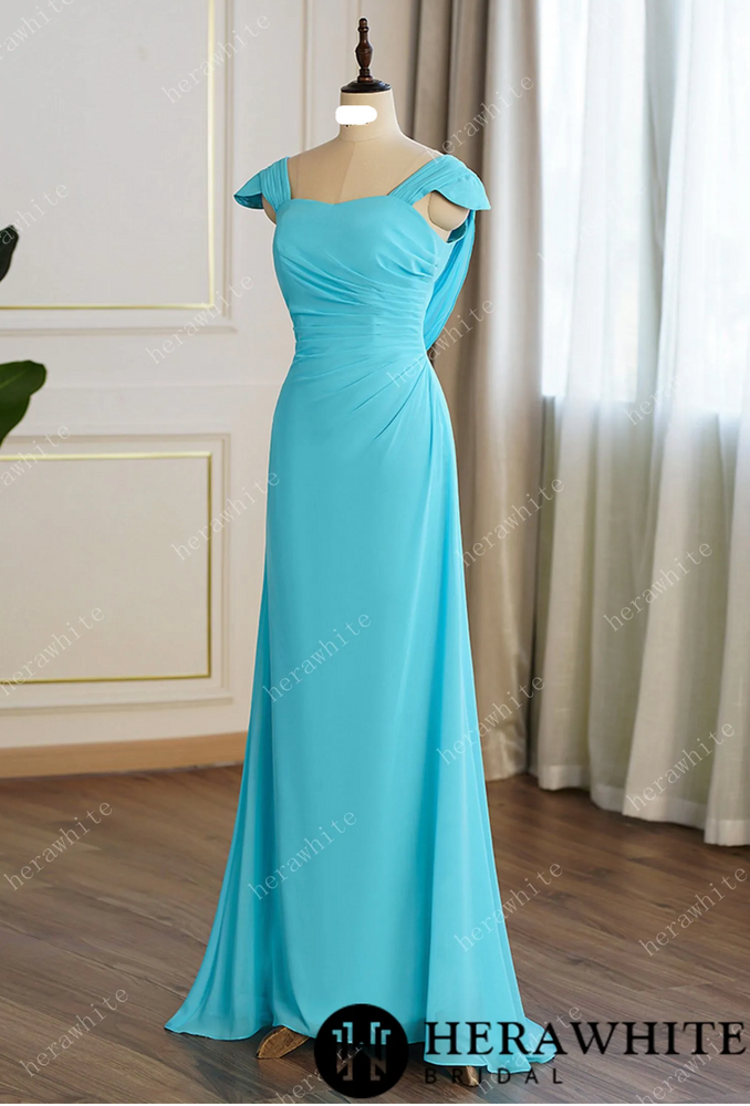 
                      
                        Pleated Cap Sleeves with Cowl Back Bridesmaid Dress
                      
                    