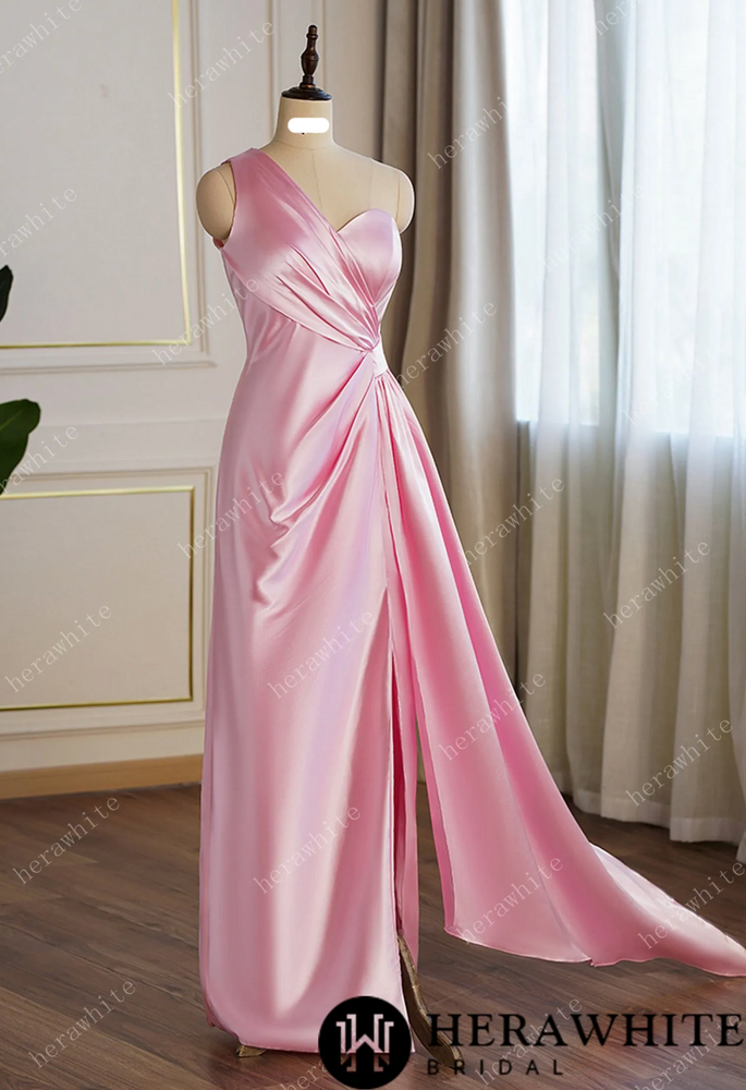 
                      
                        One-Shoulder Shining Spandex with Side Split Bridesmaid Dress
                      
                    