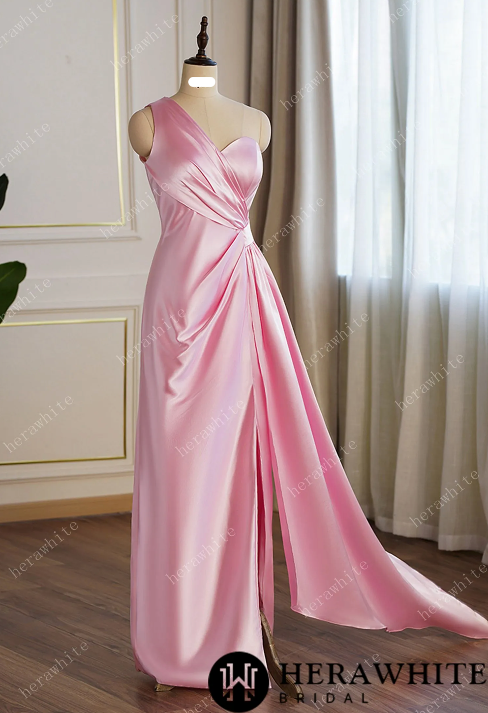 One-Shoulder Shining Spandex with Side Split Bridesmaid Dress