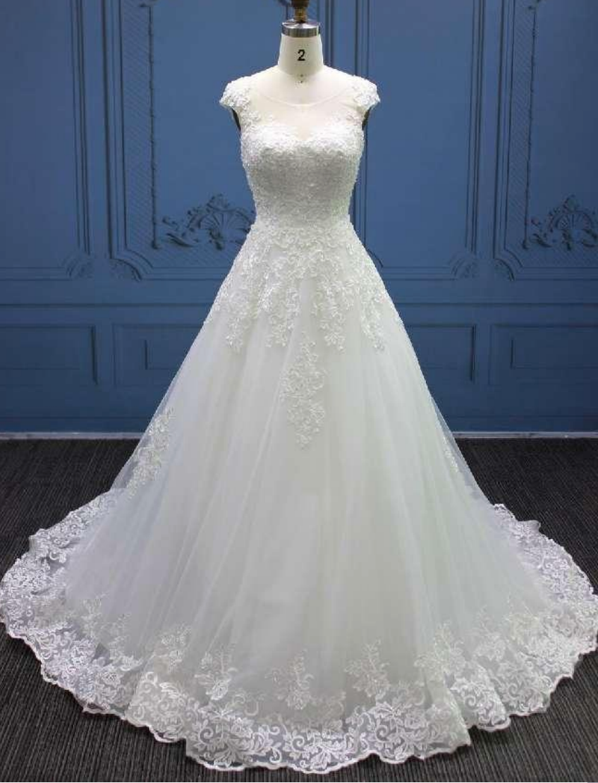 Embellished Beaded Lace A Line Wedding Bridal Gown