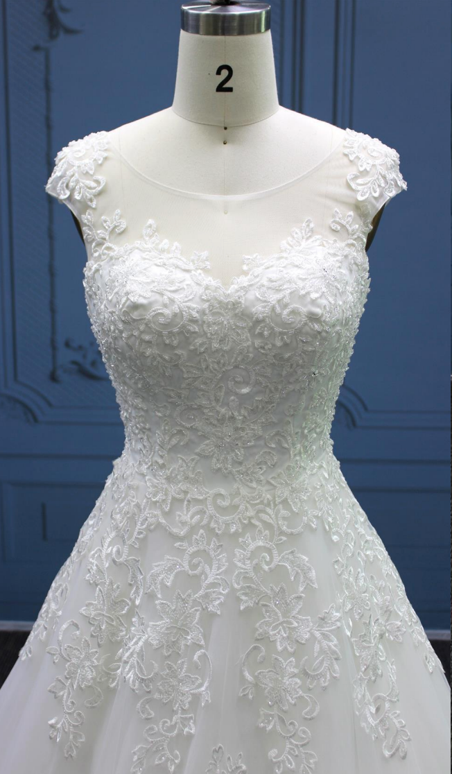 Embellished Beaded Lace A Line Wedding Bridal Gown