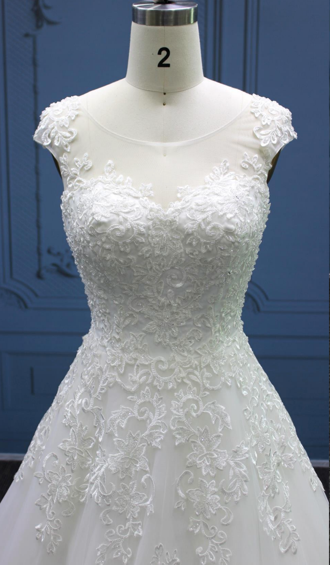 Load image into Gallery viewer, Embellished Beaded Lace A Line Wedding Bridal Gown
