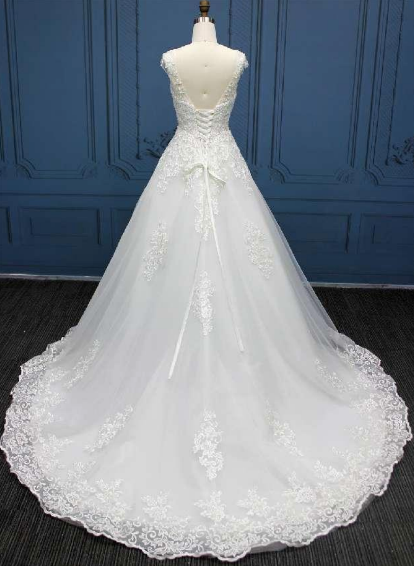 Load image into Gallery viewer, Embellished Beaded Lace A Line Wedding Bridal Gown
