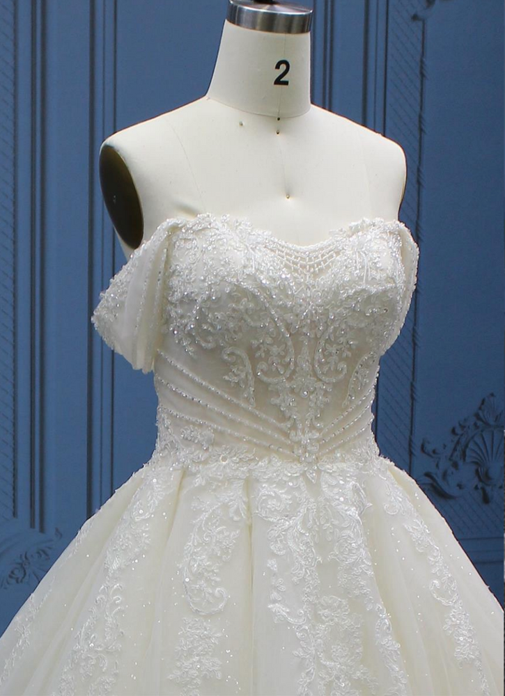 Beaded Lace Lace Up Back A Line Bridal Wedding Gown