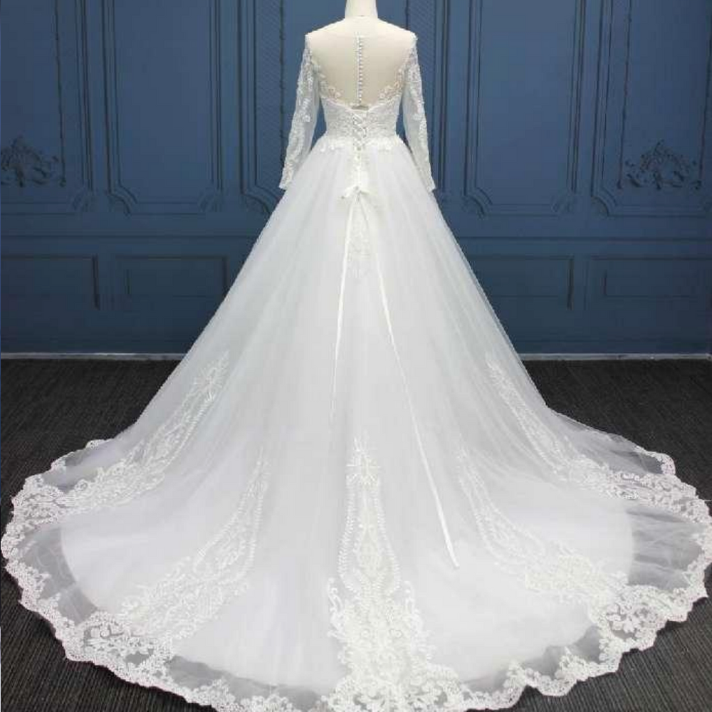 
                      
                        Lace Up Beaded O Net A Line Bridal Gown
                      
                    