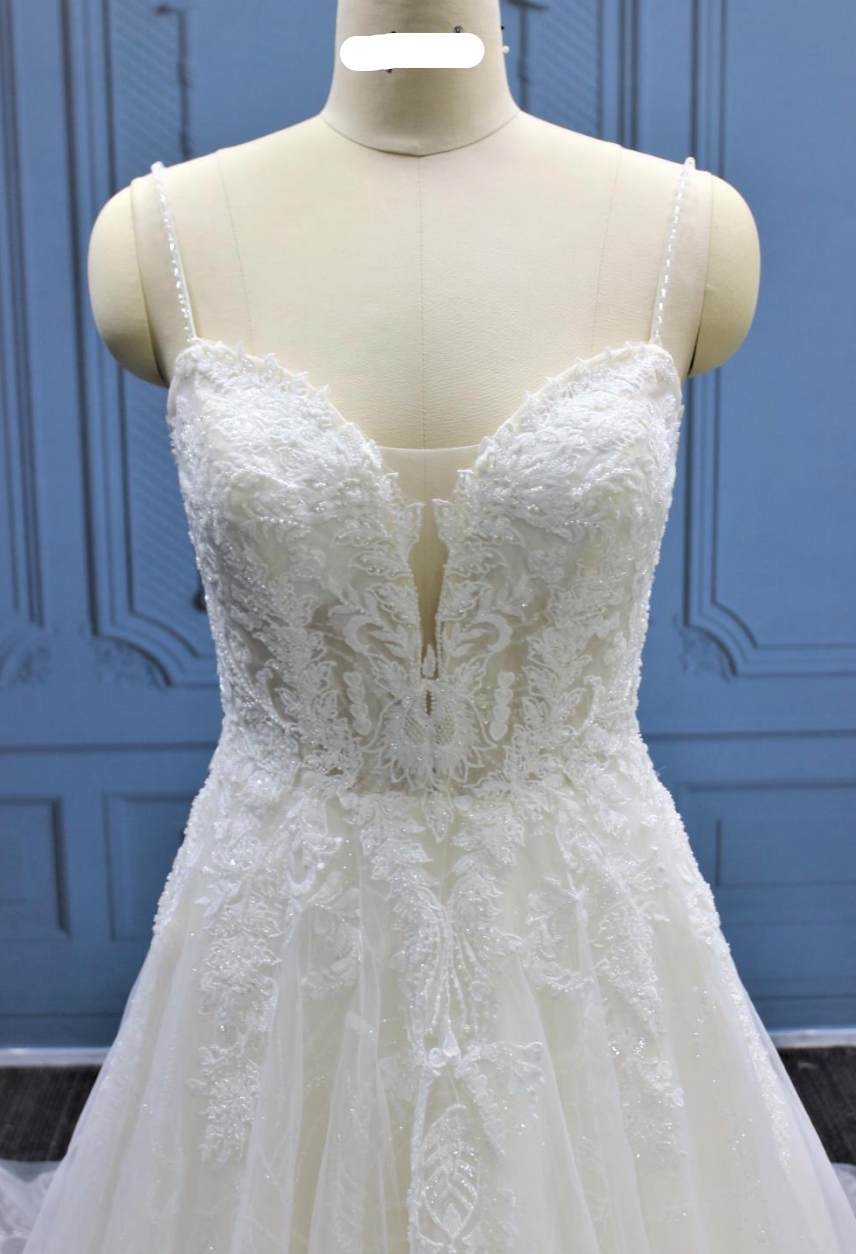 Beaded Lace A Line Wedding Bridal Gown