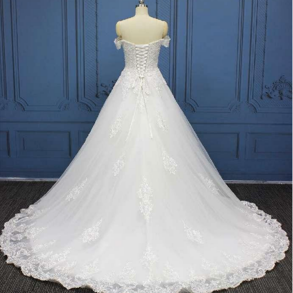 
                      
                        Beaded A Line Lace Off Shoulder Sleeve Wedding Bridal Gown
                      
                    