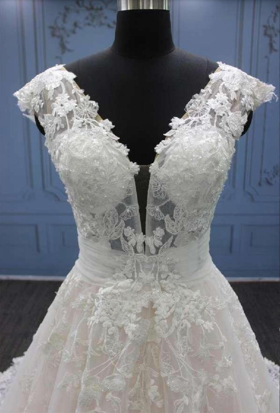 Cut Out Back A Line Beaded Lace Bridal Gown