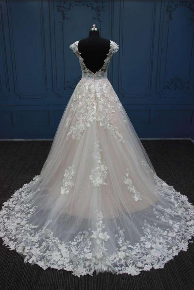 
                      
                        Cut Out Back A Line Beaded Lace Bridal Gown
                      
                    