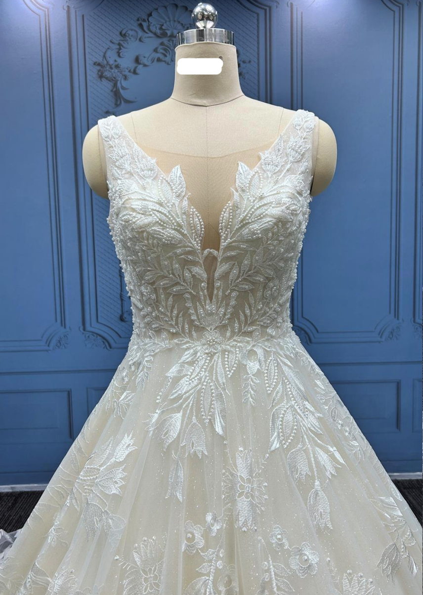 Embellished Beaded Lace A Line Sleeveless Wedding Gown