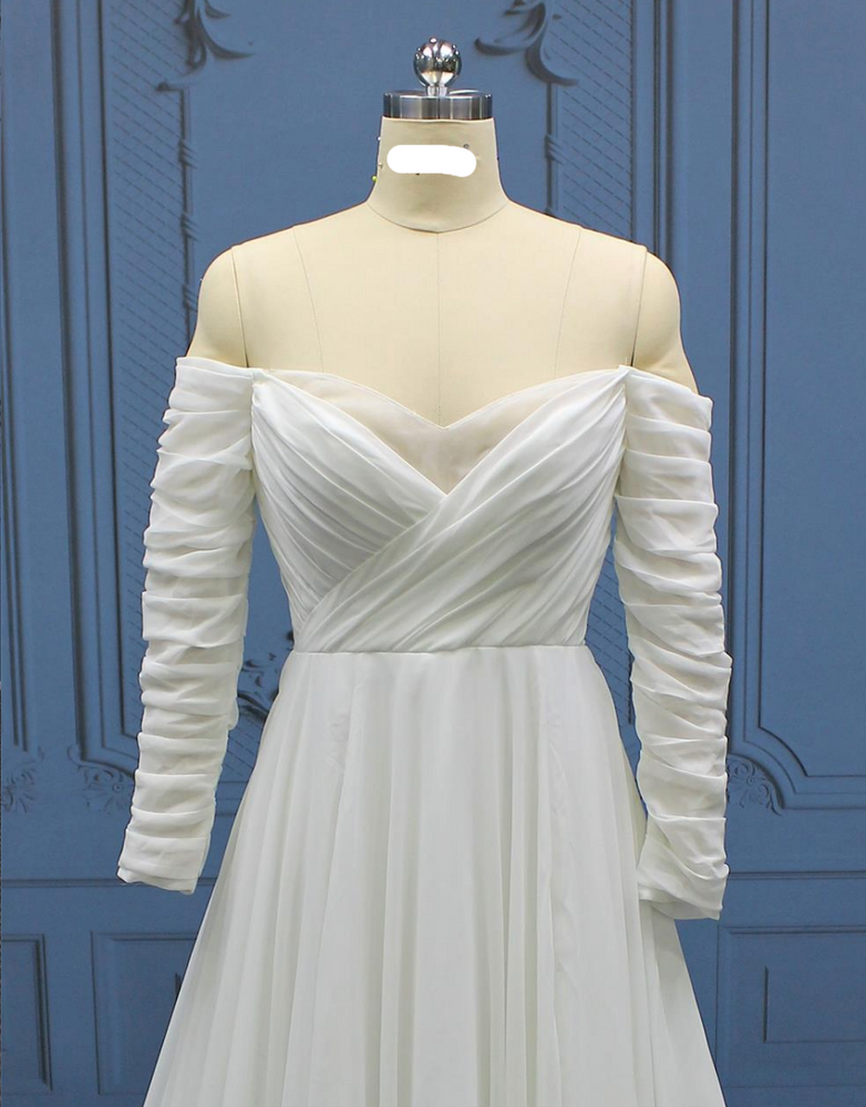 Draped Pleated Chiffon A Line Wedding Bridal Gown