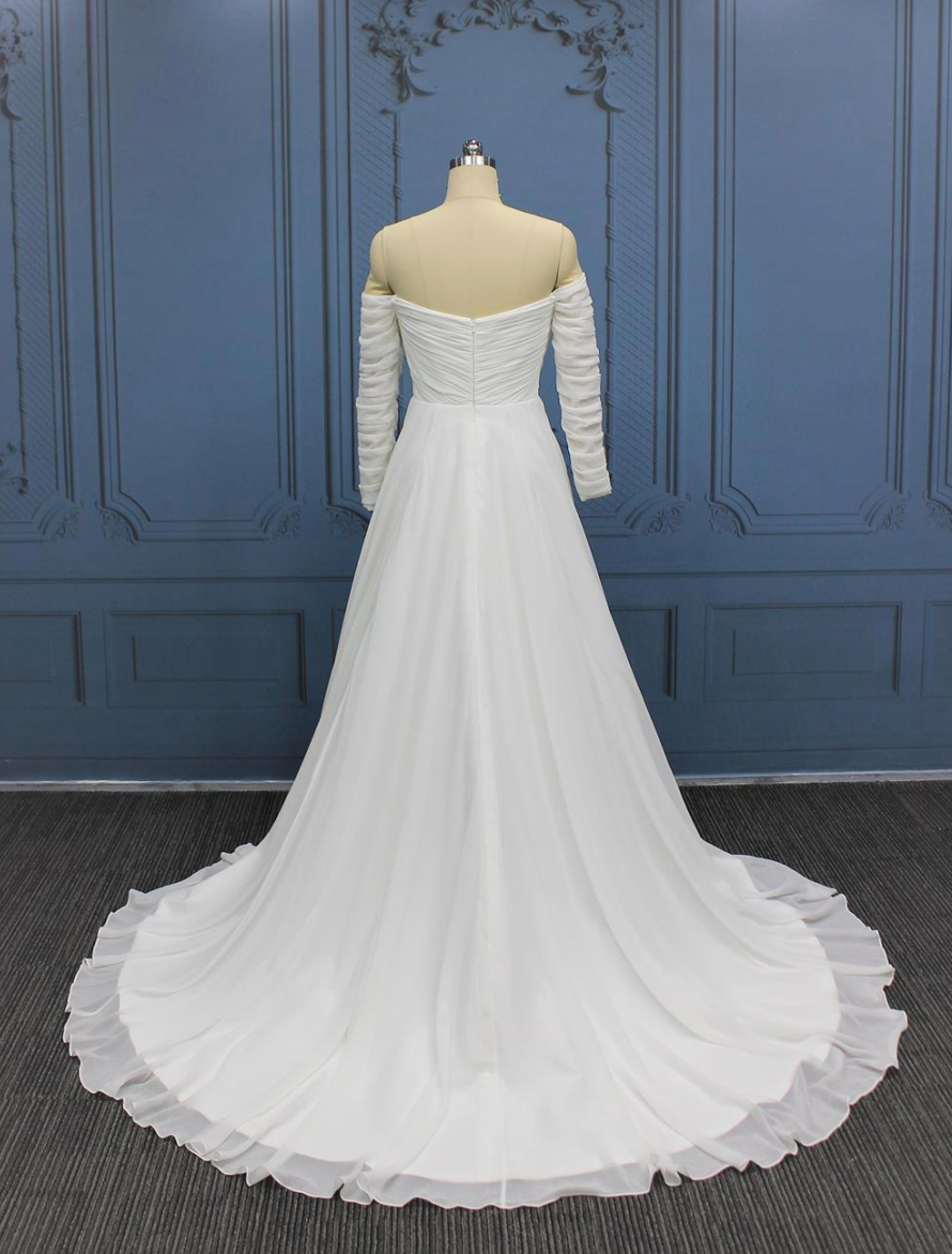 Load image into Gallery viewer, Draped Pleated Chiffon A Line Wedding Bridal Gown

