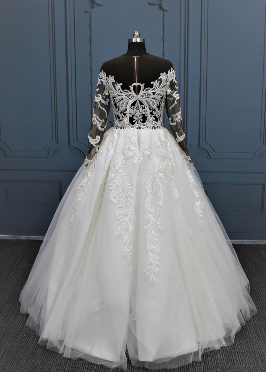 O Net Neckline Lace Bodice A Line Wedding Bridal Gown