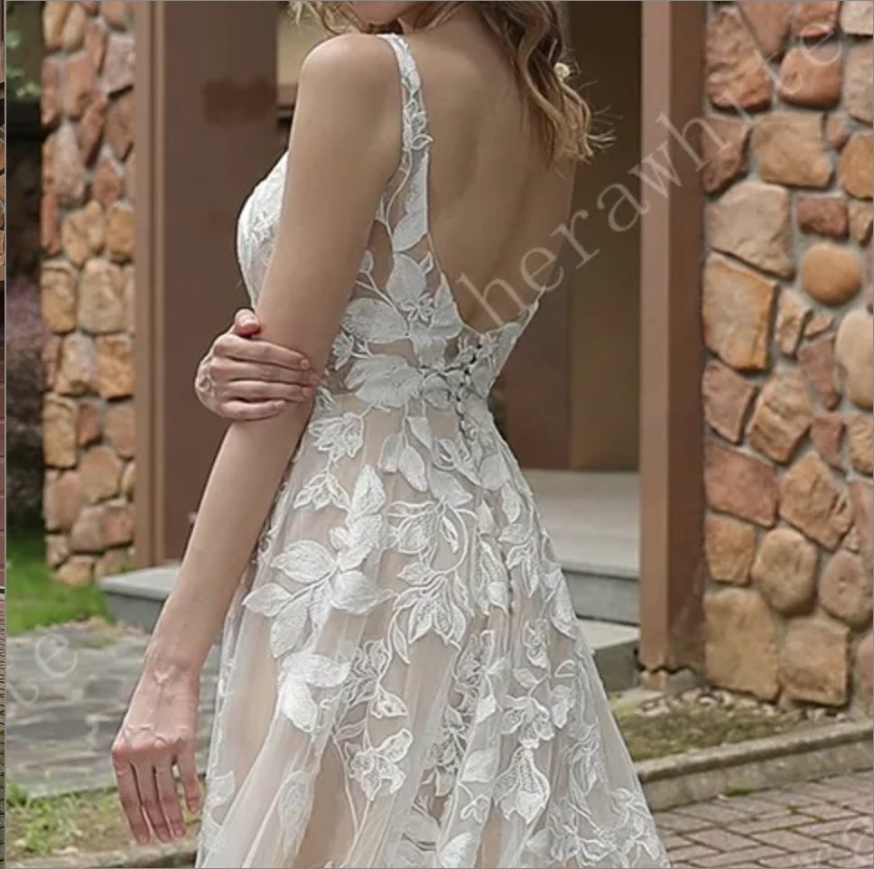 Luxurious Floral Lace A-Line Wedding Dress with Sheer Train
