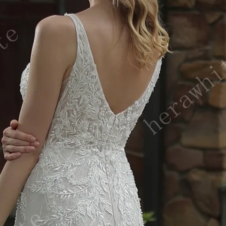 
                      
                        Classic V Neck Allover Lace Fit and Flare Wedding Dress
                      
                    