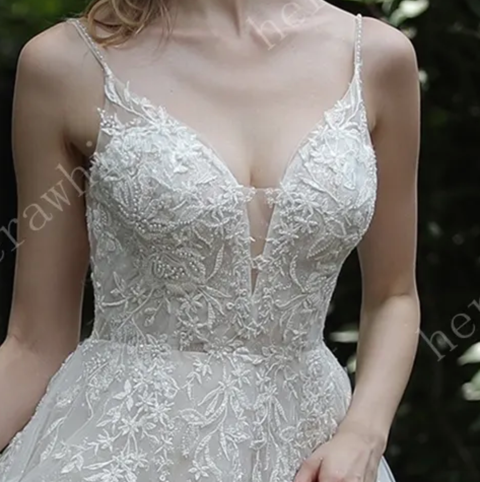 Floral Tulle A-Line Spaghetti Straps Wedding Dress TY15 – Sparkly