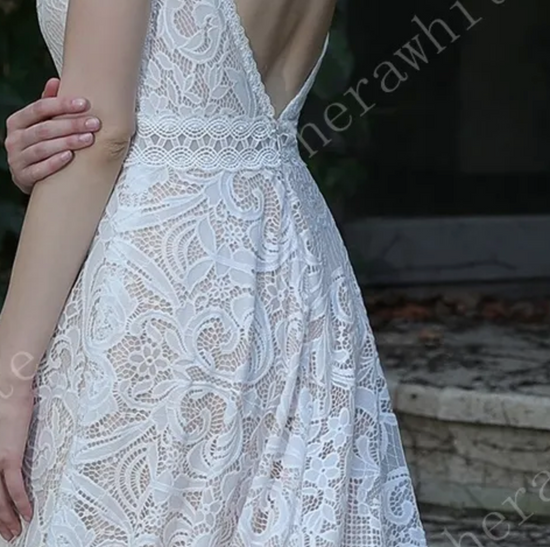 Load image into Gallery viewer, Summer Boho Lace Wedding Dress With Spaghetti Straps
