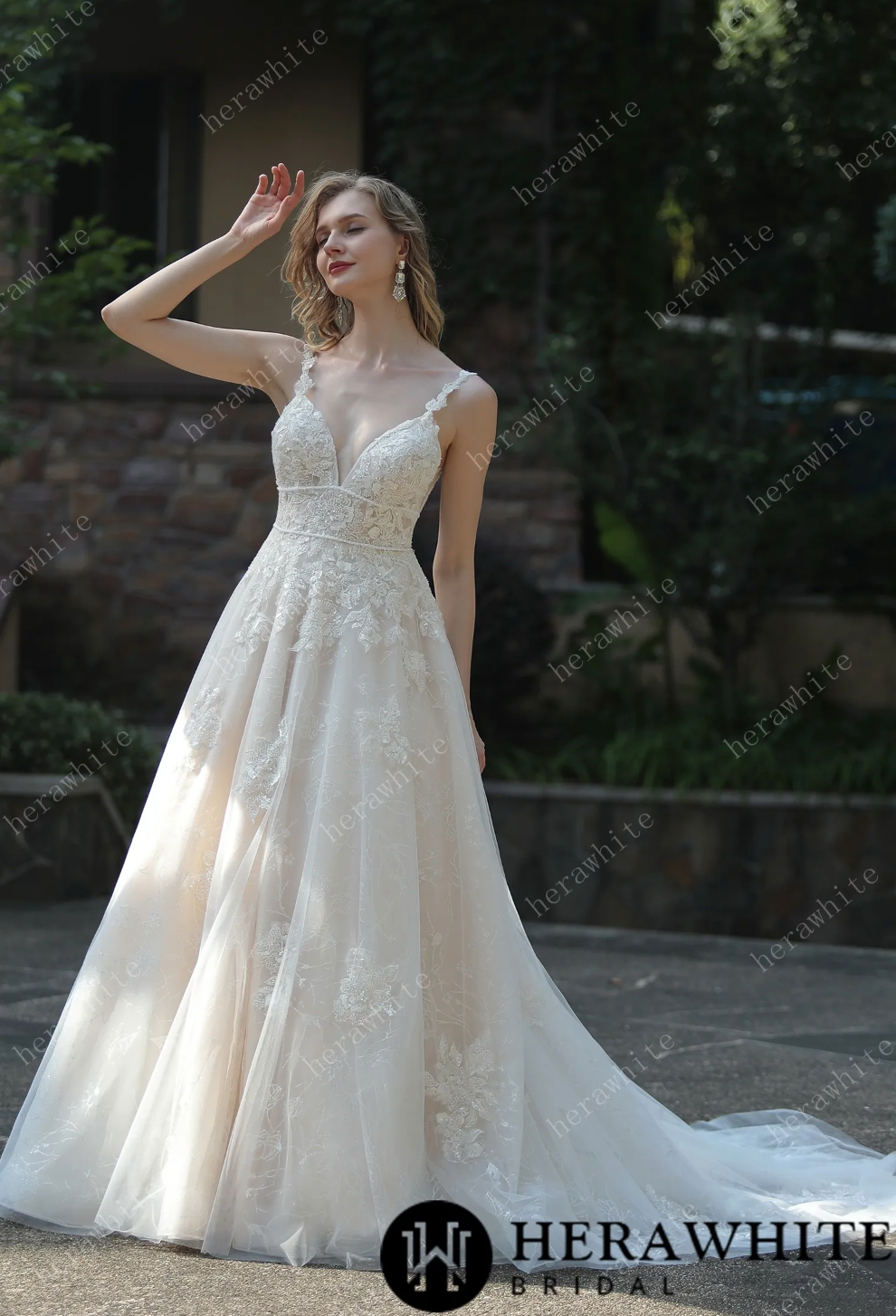 Plunging Sweetheart Beaded Wedding Dress with Double Band