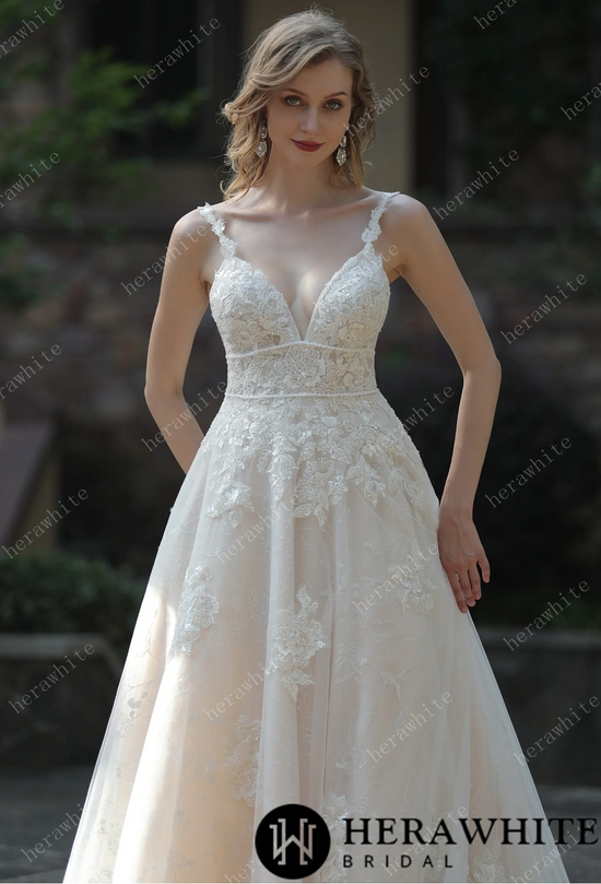 Plunging Sweetheart Beaded Wedding Dress with Double Band