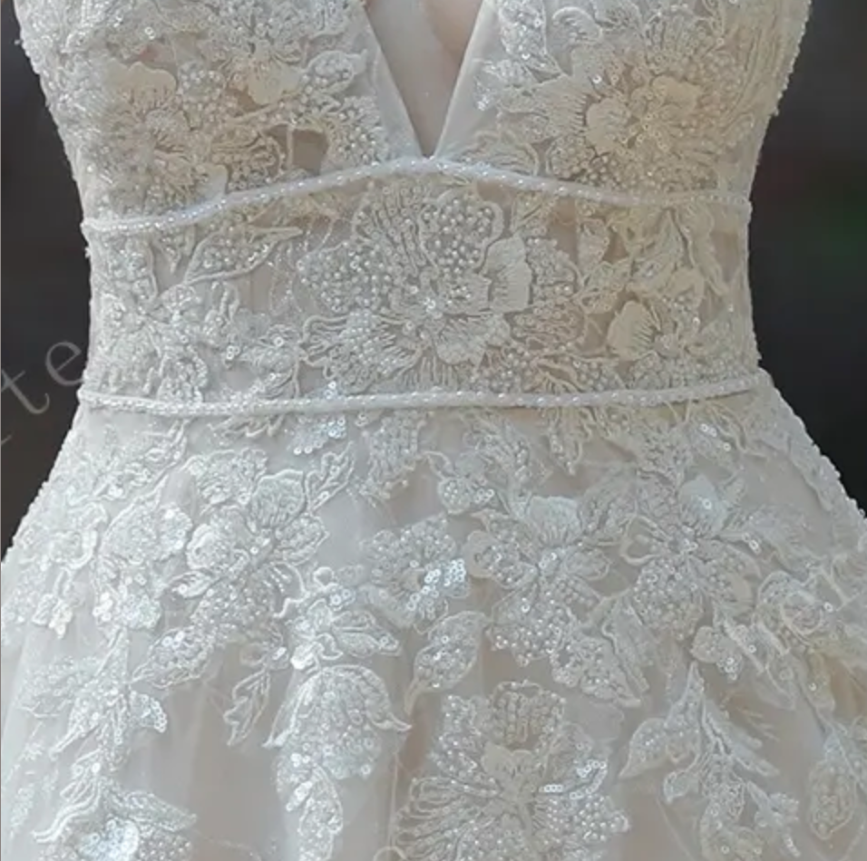 
                      
                        Plunging Sweetheart Beaded Wedding Dress with Double Band
                      
                    