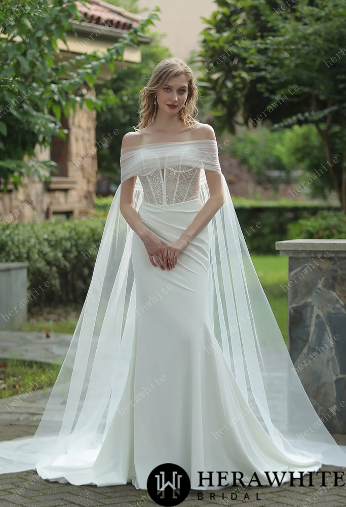 
                      
                        Plunging V-Neck Beaded Crepe Fit and Flare Wedding Dress
                      
                    