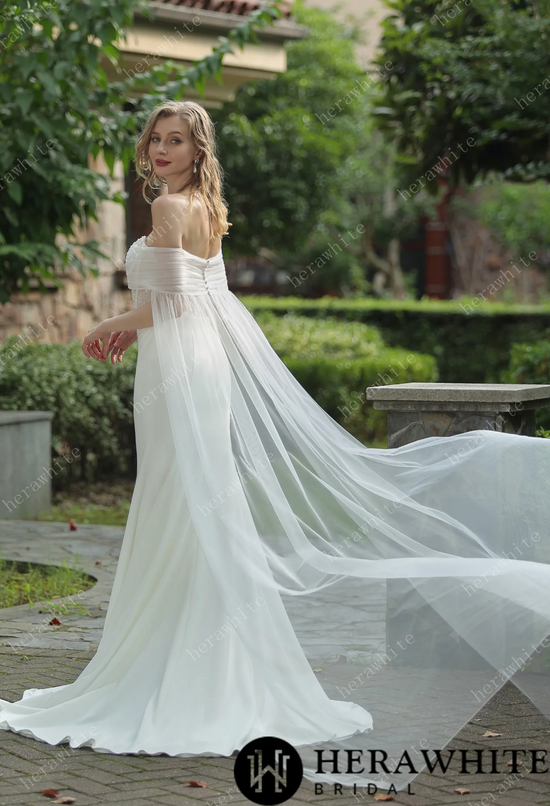 Load image into Gallery viewer, Plunging V-Neck Beaded Crepe Fit and Flare Wedding Dress
