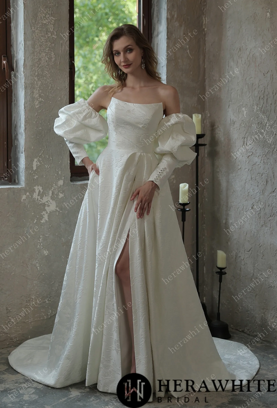 Strapless Brocade Ball Gown Wedding Dress