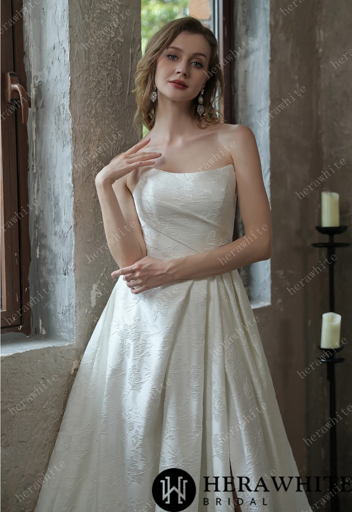 
                      
                        Scoop Neckline Brocade Satin Ballgown with Pockets
                      
                    