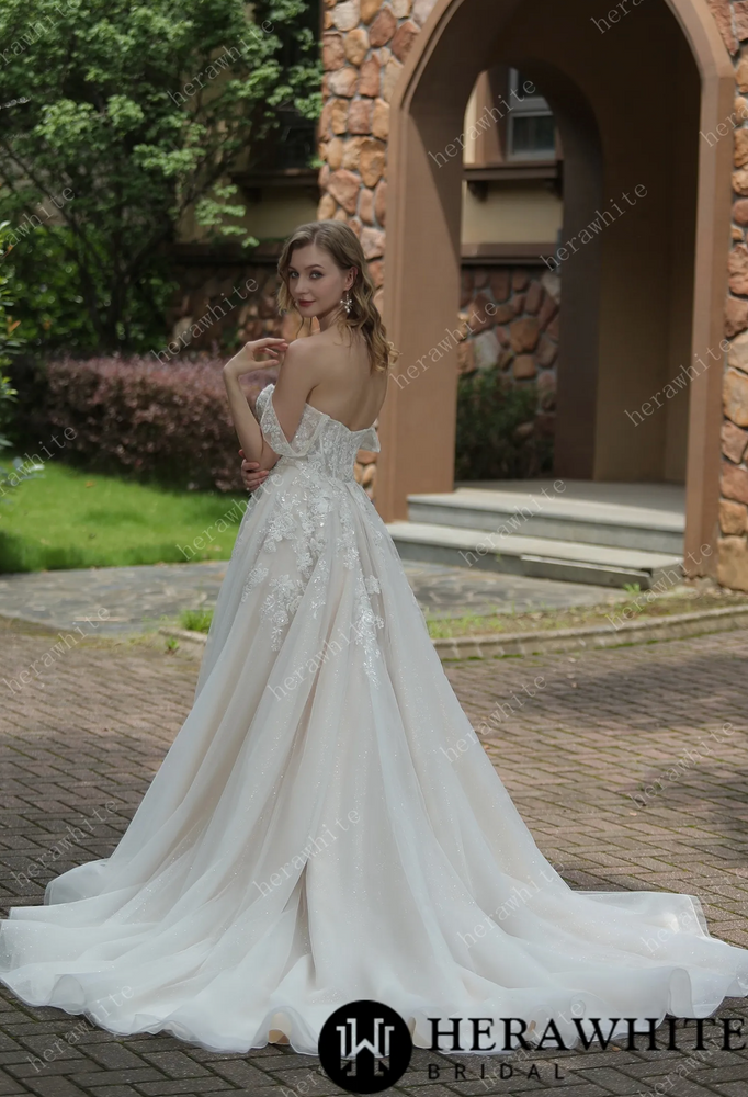 
                      
                        Tulle Off-The-Shoulder Sweetheart Lace Ball Gown with Slit
                      
                    