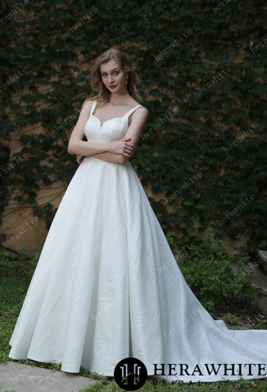Minimalist Chic Modern Ballgown Wedding Dress With Shoulder Straps