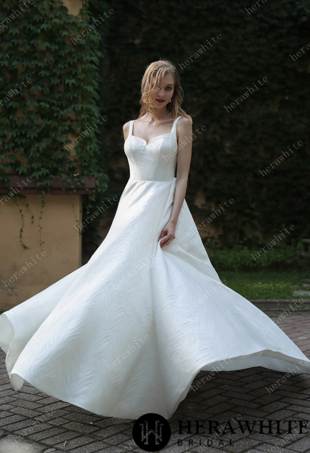 Minimalist Chic Modern Ballgown Wedding Dress With Shoulder Straps