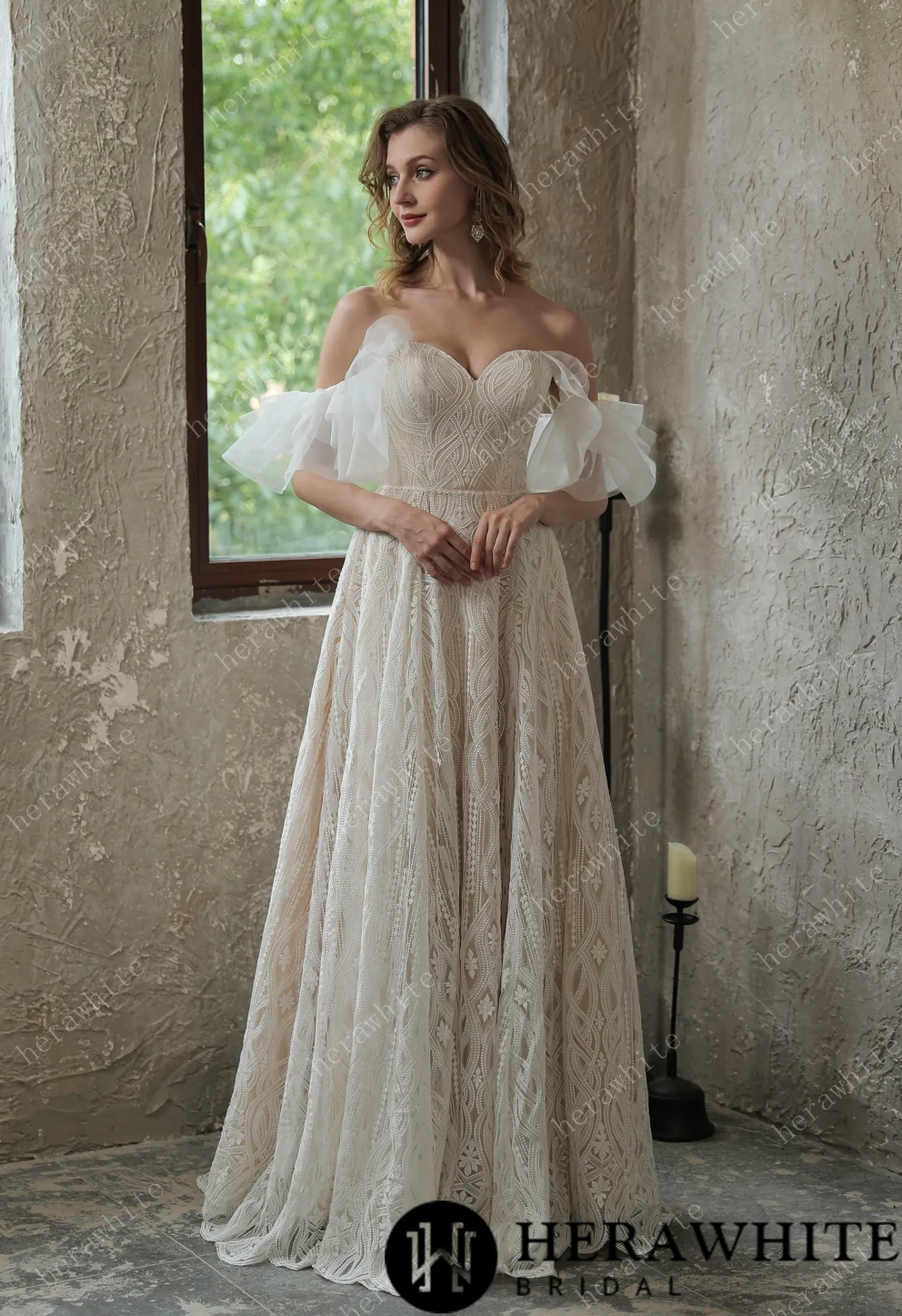Allover Lace Boho Sweetheart Wedding Gown With Corset Back