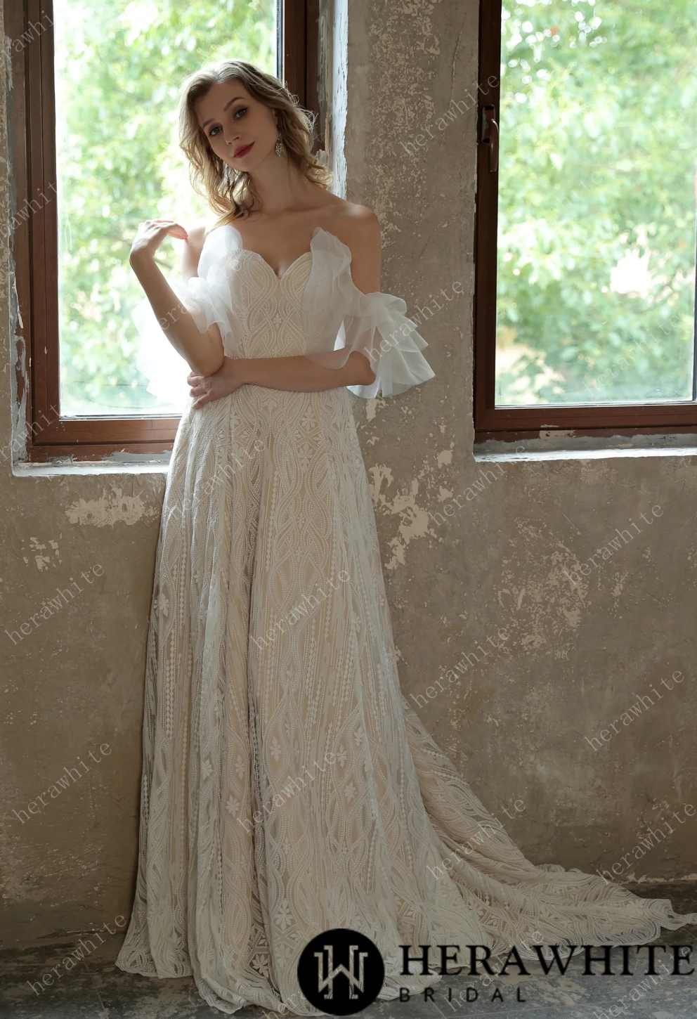Allover Lace Boho Sweetheart Wedding Gown With Corset Back