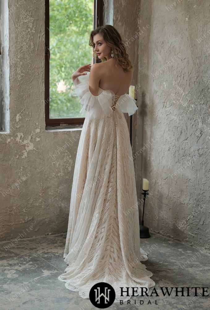 
                      
                        Allover Lace Boho Sweetheart Wedding Gown With Corset Back
                      
                    