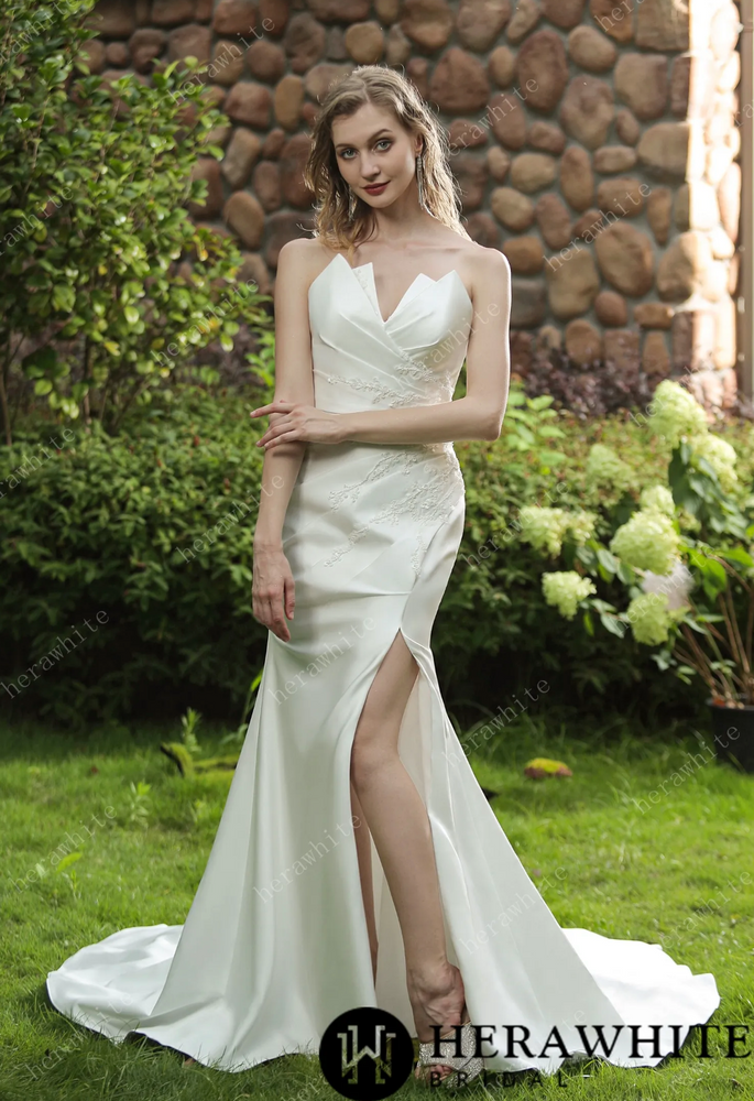 
                      
                        Strapless Silky Satin Wedding Dress With Detachable Overskirt
                      
                    