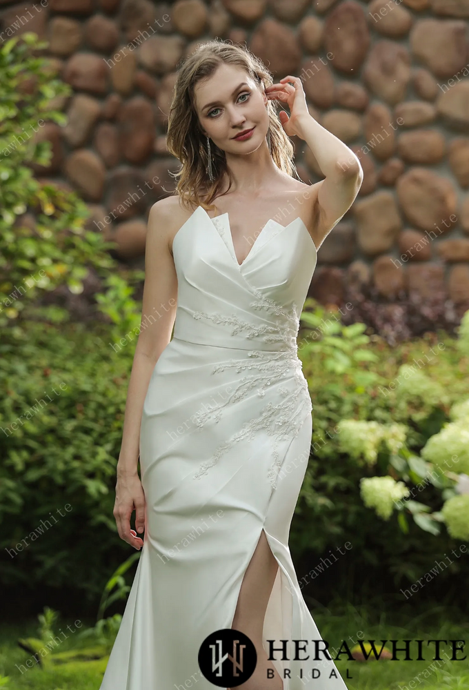 
                      
                        Strapless Silky Satin Wedding Dress With Detachable Overskirt
                      
                    