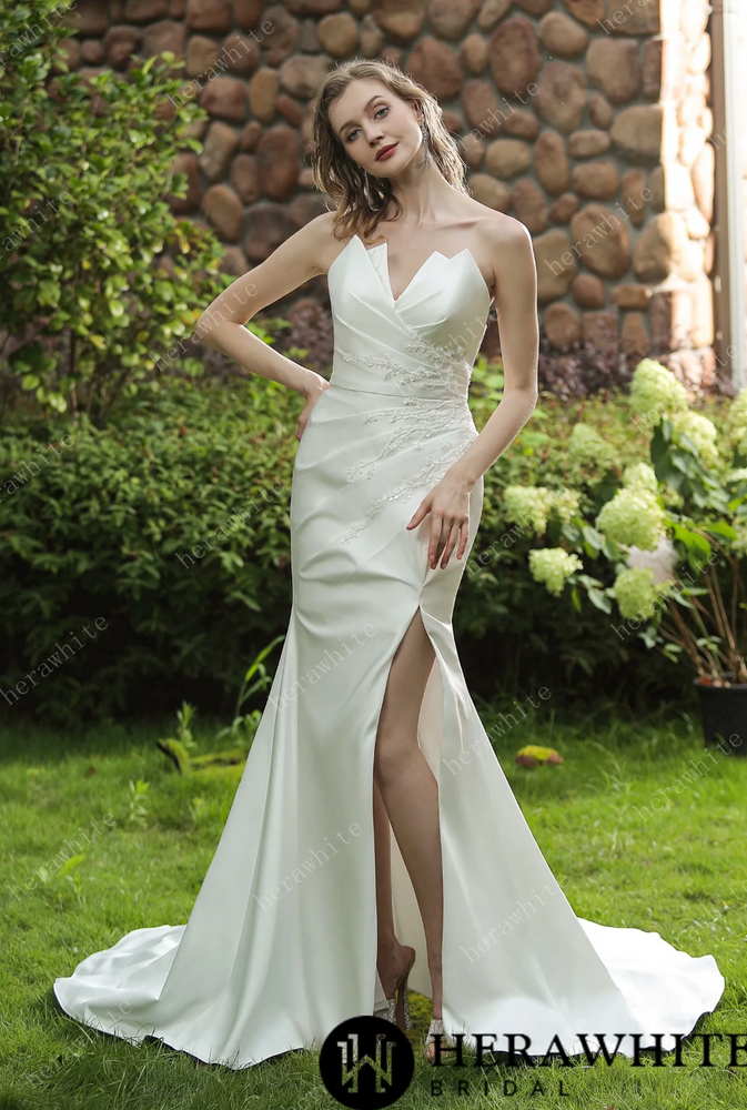 
                      
                        Strapless Silky Satin Wedding Dress With Detachable Overskirt
                      
                    