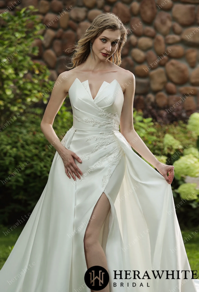 
                      
                        Strapless Silky Satin Wedding Dress With Detachable Overskirt
                      
                    